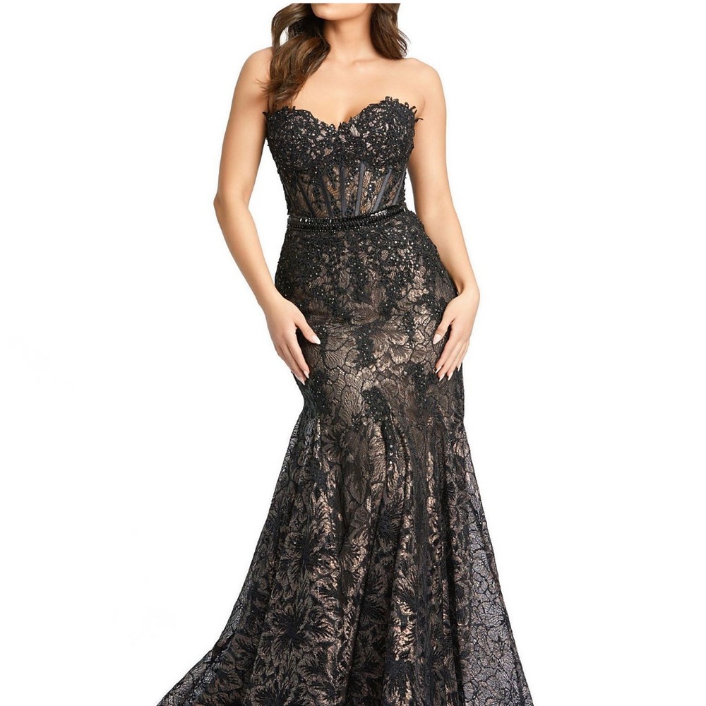 Mac Duggal Strapless Black and Silver Dress